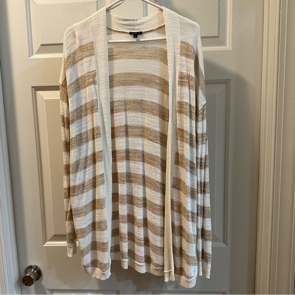 Talbots Beige and Cream Striped Open Cardigan